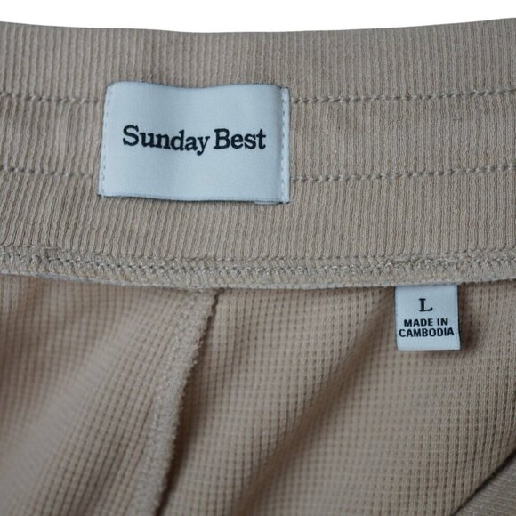 Aritzia Sunday Best Beige Ribbed Flared Knit Flare Pants‎ L - Picture 5 of 7